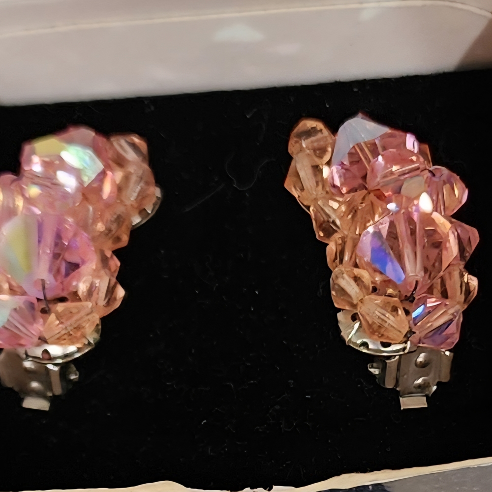Pink Crystal Cluster Clip-On Earrings